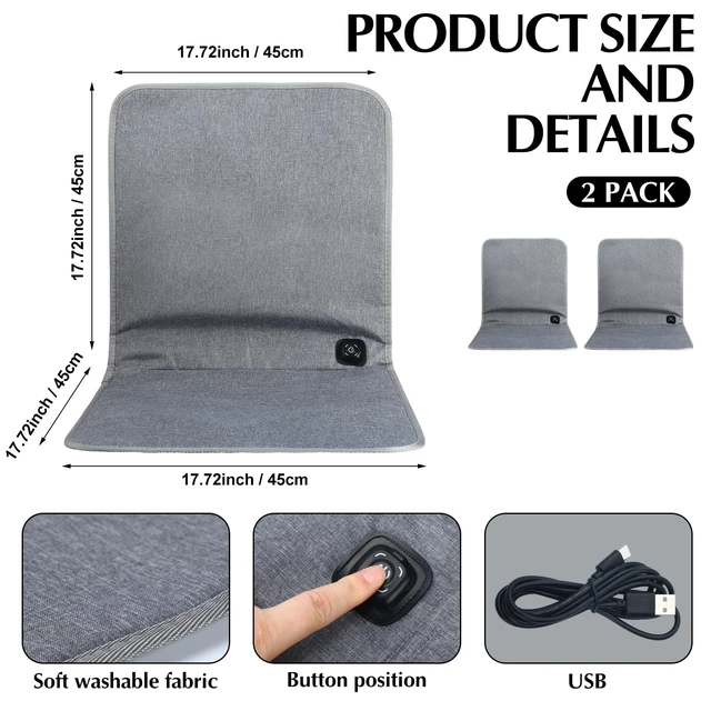 Alt view image 2 of 6 - Rossesay 2 USB Portable Heated Seat Cushion 17.7"x17.7" Gray 3 Mode Stadium