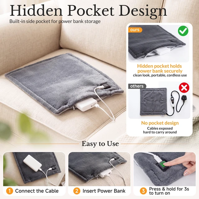 Alt view image 7 of 7 - USB Heating Pad for Travel with 3 Heat Settings & Auto-Off Non-Rechargeable