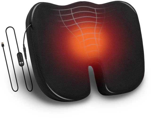 Main image of Mind Reader Heated Memory Foam Seat Cushion with Air-Cloud Support, Slim Ergonomic Cushion with 4 Heat Settings Timer and Auto Shut-Off, Black
