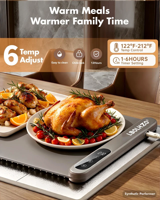 Alt view image 3 of 7 - Warming Mat For Food Extra Large 36"x16" 580W Food Warming Mat Buffet Servers and Warmers,Chafing Dishes for Buffet 6 Temp 6 Hour,Roll Up Food Warmers for Parties Buffet Catering Gatherings