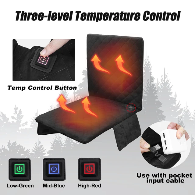 Alt view image 3 of 7 - Heated Seat Cushion, Foldable Heated Stadium Seats for Bleachers USB Powered (NOTE: No Power Bank), 3 Level Adjustable Heated Pad with Pockets, heated seats for outdoors, Camping, Indoor(Black)