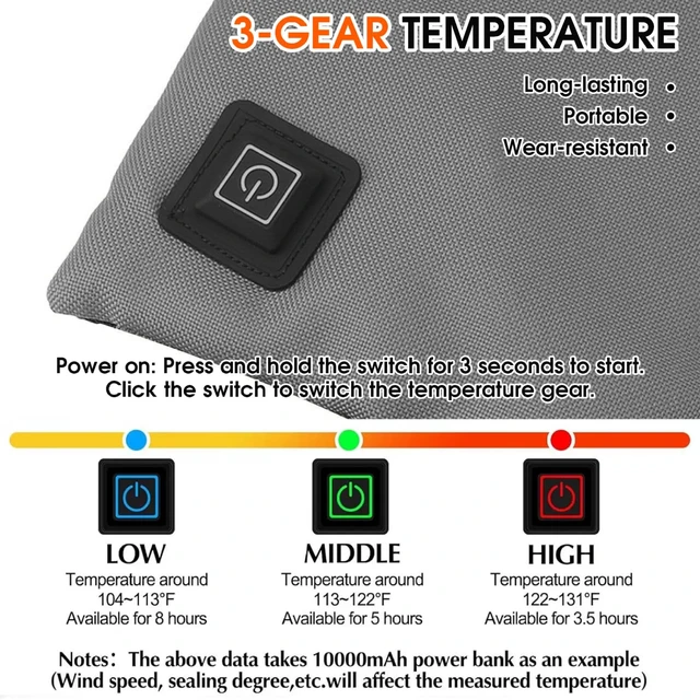 Alt view image 2 of 6 - Portable Heated Seat Cushion 3-Level Foldable USB Heating Heated Stadium Seats for Bleachers Outdoor Camping Hiking, 17x16in, Battery Not Included