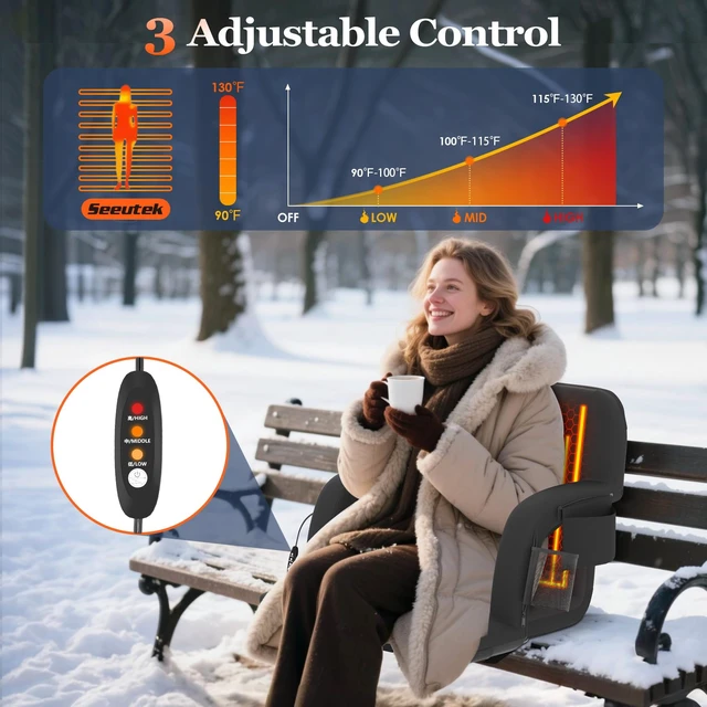 Alt view image 2 of 7 - Seeutek 25" Heated Stadium Seats with Back Support, 2.5 Thick Cushion, 1PC