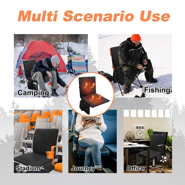 Alt view image 6 of 7 - Heated Seat Cushion, Foldable Heated Stadium Seats for Bleachers USB Powered (NOTE: No Power Bank), 3 Level Adjustable Heated Pad with Pockets, heated seats for outdoors, Camping, Indoor(Black)