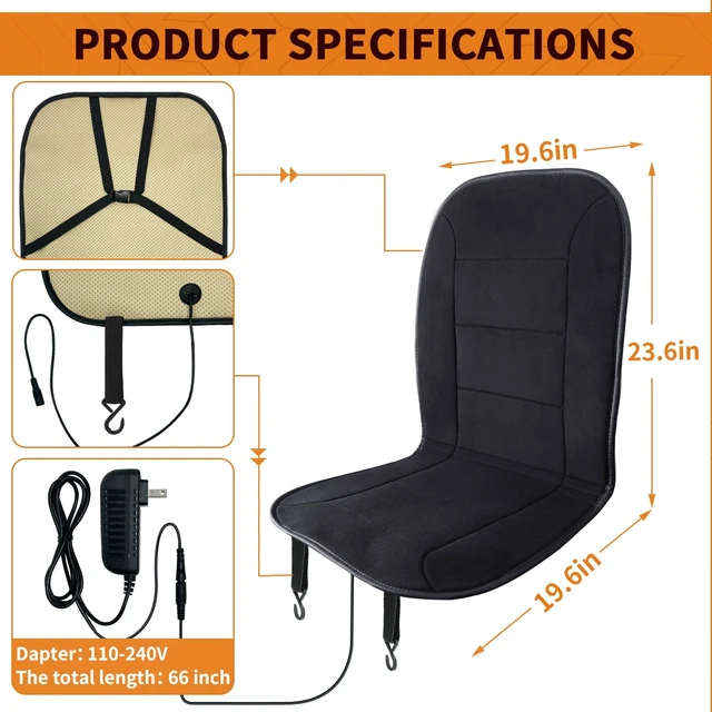 Alt view image 7 of 7 - MAXCOM Heated Seat Cushion for Office Chair-Heating Pad for Back Lumbar Hip Thigh with 7 Temp Levels & Auto Shutoff