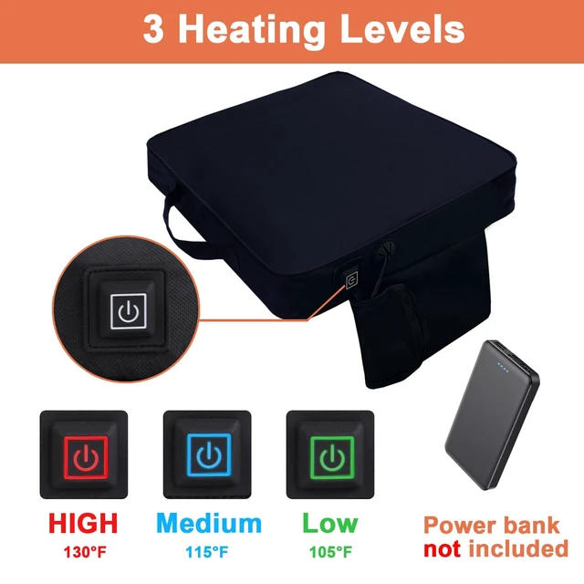 Alt view image 3 of 5 - 2 Pack Heated Black Stadium Seat Cushions for Bleachers, Extra Thick 2.4" Waterproof 600D Oxford Cushion with Handle & Zipper, Portable Indoor Outdoor for Sports Events, Office Chairs, Beaches