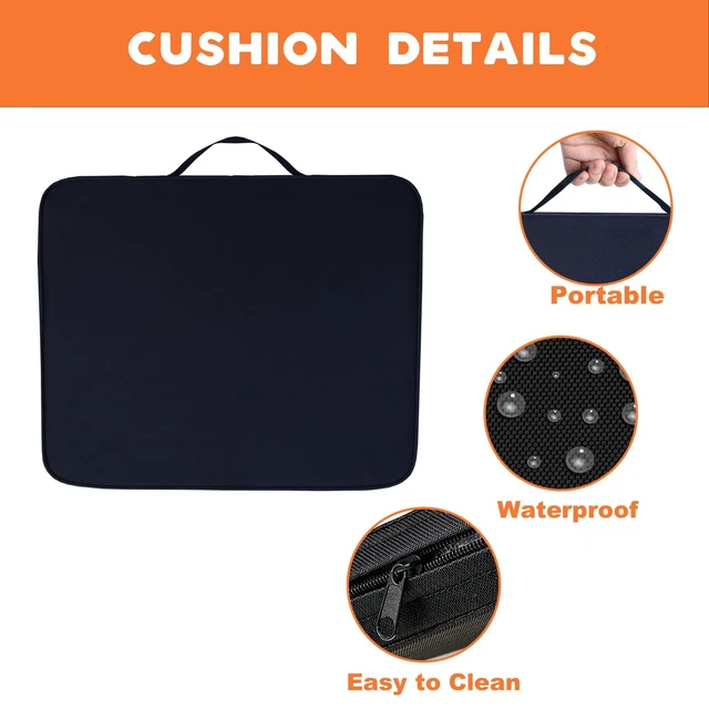 Alt view image 4 of 5 - 2 Pack Heated Black Stadium Seat Cushions for Bleachers, Extra Thick 2.4" Waterproof 600D Oxford Cushion with Handle & Zipper, Portable Indoor Outdoor for Sports Events, Office Chairs, Beaches