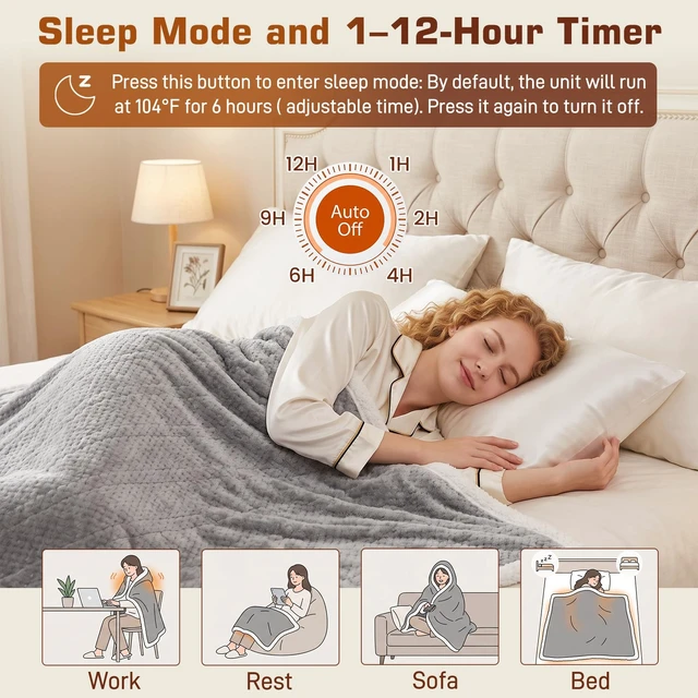 Alt view image 2 of 7 - Wearable Heated Blanket with Foot Pocket, Detachable Hood, 8 Heat Settings