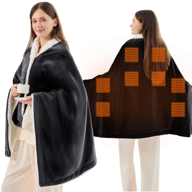 Main image of JOLLYVOGUE USB Heated Wearable Blanket with Snaps, 43 x 67 Inch, Black