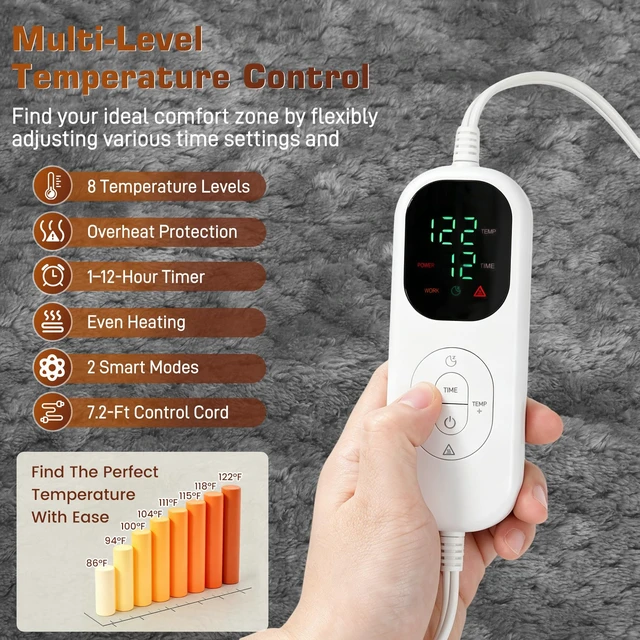 Alt view image 4 of 7 - Wearable Heated Blanket with Foot Pocket, Detachable Hood, 8 Heat Settings