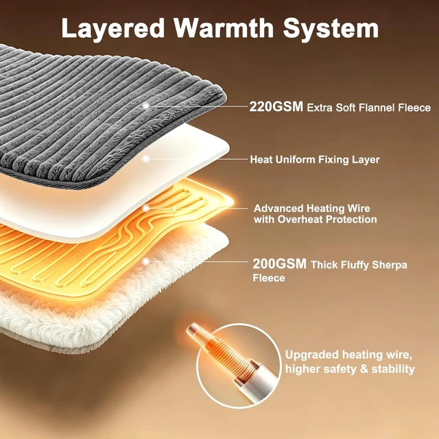 Alt view image 2 of 6 - Heated Blanket 50"x60",ETL Certified Electric Blanket (Grey)