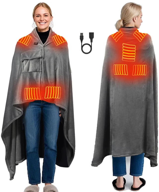 Main image of USB Heated Blanket, 67" x 51.2" Portable Battery Powered Cordless Electric Throw, Super Soft Cozy Wearable Heated Large Shawl Wraps for Office, 3 Heating Levels, Machine Washable, Battery Not Included
