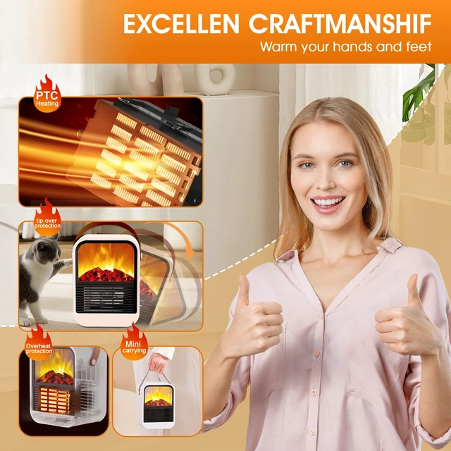 Alt view image 2 of 7 - Portable Mini Electric Fireplace Space Heaters for Indoor Use