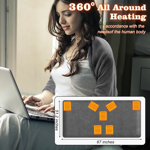 Alt view image 2 of 7 - USB Heated Blanket, 67" x 51.2" Portable Battery Powered Cordless Electric Throw, Super Soft Cozy Wearable Heated Large Shawl Wraps for Office, 3 Heating Levels, Machine Washable, Battery Not Included