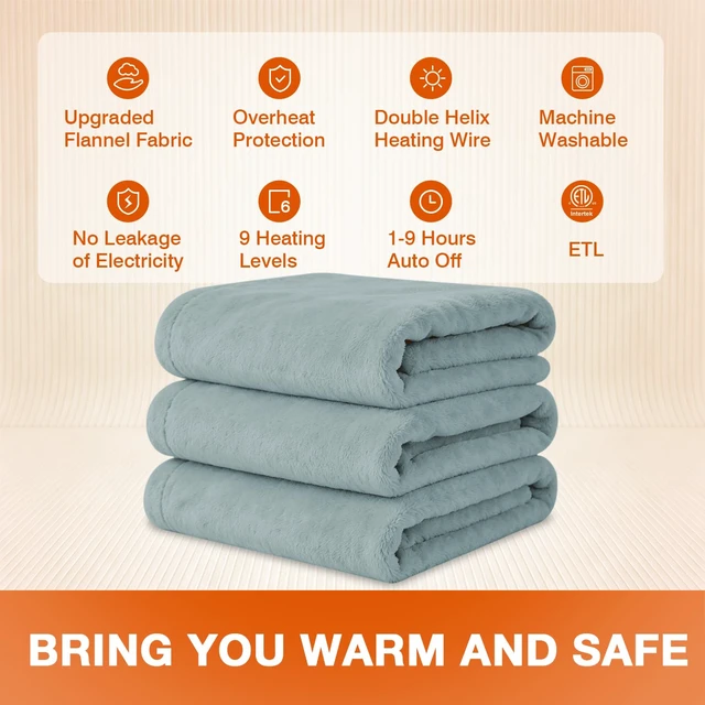 Alt view image 2 of 6 - Electric Blanket Throw Size 50"x60",Heating Blanket, Soft Flannel Heated Blanket, 9 Heating Levels,1-9 Hours Auto Off, Fast Heating, Overheat Protection, Machine Washable,Gifts for Woman,Gray