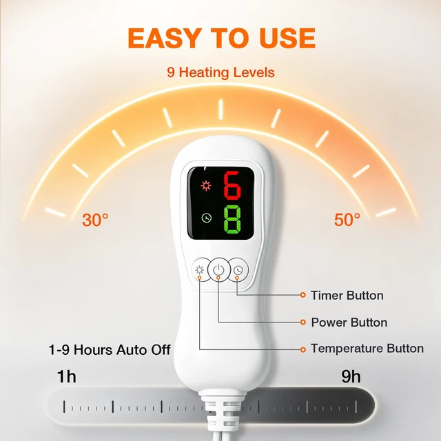 Alt view image 4 of 6 - Electric Blanket Throw Size 50"x60",Heating Blanket, Soft Flannel Heated Blanket, 9 Heating Levels,1-9 Hours Auto Off, Fast Heating, Overheat Protection, Machine Washable,Gifts for Woman,Gray