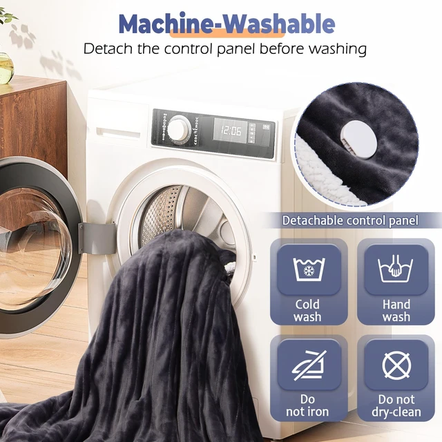 Alt view image 7 of 7 - Wearable Heated Blanket with Foot Pocket, Electric Wearable Throw Blanket with Sleeves, Hood, Portable Heated Blanket with 8 Heat Settings, 1-10 Hours Auto Shut-off, Gift for Family, Friends, 50*70"