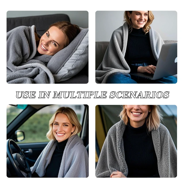 Alt view image 7 of 7 - USB Heated Blanket, 67" x 51.2" Portable Battery Powered Cordless Electric Throw, Super Soft Cozy Wearable Heated Large Shawl Wraps for Office, 3 Heating Levels, Machine Washable, Battery Not Included