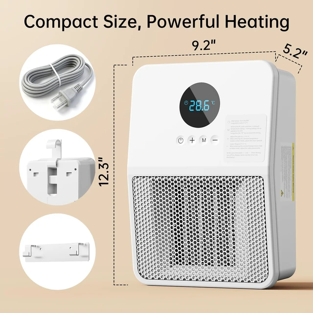 Alt view image 2 of 7 - Wall Heater for Indoor Use, 1500W PTC Ceramic Space Heater, Remote