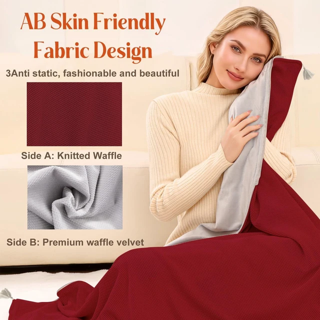 Alt view image 3 of 7 - USB Portable Heated Electric Blanket - Cordless Heated Throw Blanket for Outdoor with 3 Heating Levels-Wearable Shawl for Travel,Camping,Bed-Winter Gifts for Women(Battery Not Included) (Dark Red)