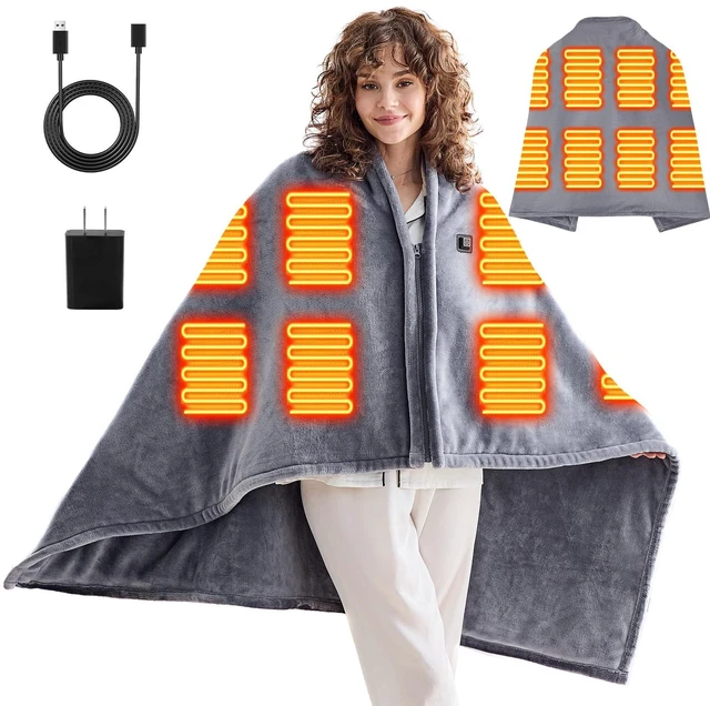 Main image of USB Portable Heated Electric Blanket - Cordless Heated Shawl for Outdoor