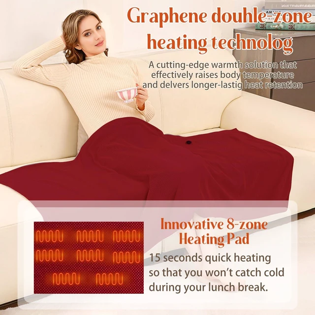 Alt view image 4 of 7 - USB Portable Heated Electric Blanket - Cordless Heated Throw Blanket for Outdoor with 3 Heating Levels-Wearable Shawl for Travel,Camping,Bed-Winter Gifts for Women(Battery Not Included) (Dark Red)