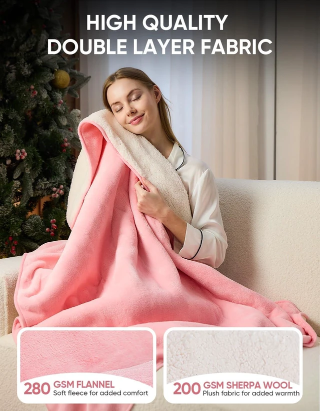 Alt view image 4 of 6 - 12V/24V Heated Car Blanket, Electric Blanket Flannel Heating Throw for Car, SUV, RV, or Camping, 60" x 44", Hi/M/Lo Heating Settings, Auto-Off Timer,Pink