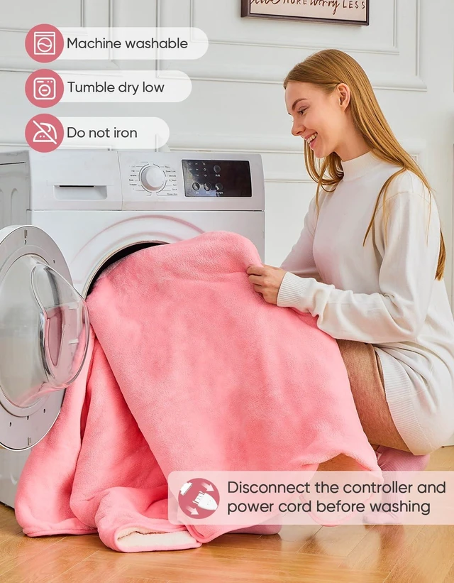 Alt view image 5 of 6 - 12V/24V Heated Car Blanket, Electric Blanket Flannel Heating Throw for Car, SUV, RV, or Camping, 60" x 44", Hi/M/Lo Heating Settings, Auto-Off Timer,Pink