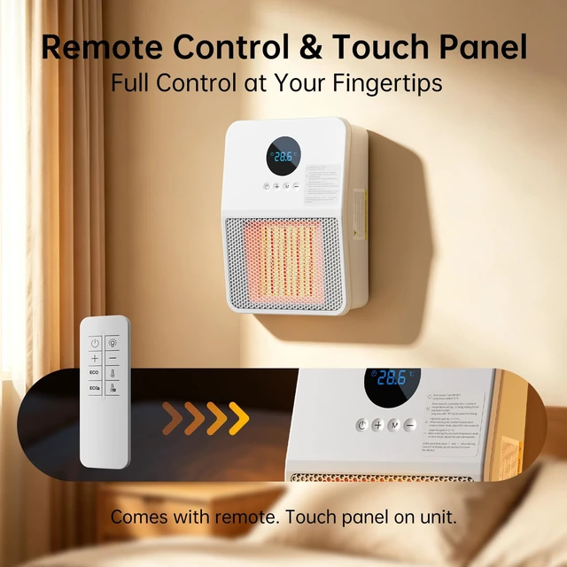 Alt view image 7 of 7 - Wall Heater for Indoor Use, 1500W PTC Ceramic Space Heater, Remote