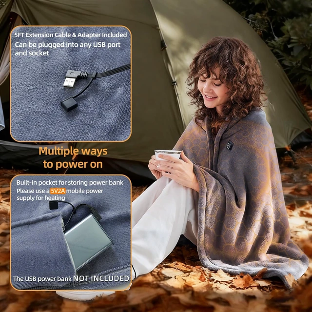 Alt view image 4 of 7 - USB Portable Heated Electric Blanket - Cordless Heated Shawl for Outdoor