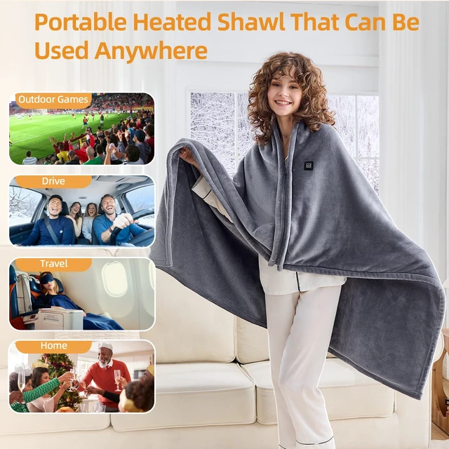 Alt view image 6 of 7 - USB Portable Heated Electric Blanket - Cordless Heated Shawl for Outdoor