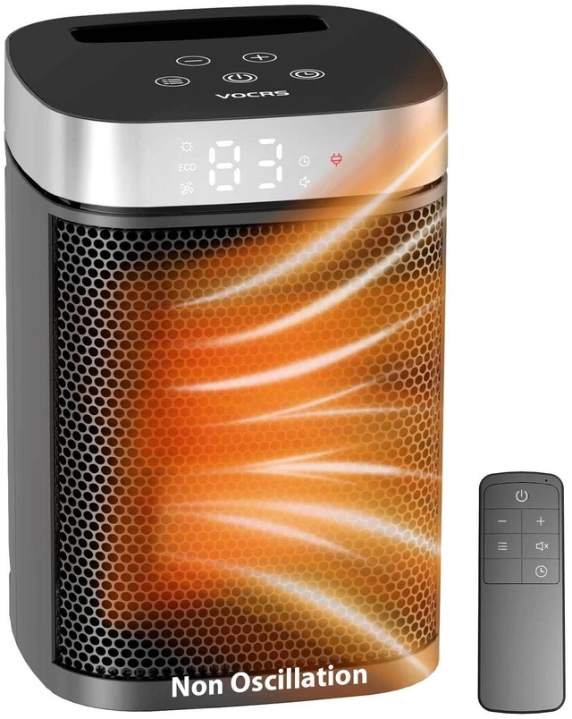 Main image of Small Portable Space Heater for Indoor Use - VOCRS 1500W PTC Electric Heater with Thermostat, Remote Control, 12H Timer, Eco and Fan Mode, Rapid and Safe Heating for Bedroom, Office