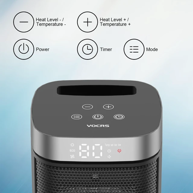 Alt view image 2 of 7 - Small Portable Space Heater for Indoor Use - VOCRS 1500W PTC Electric Heater with Thermostat, Remote Control, 12H Timer, Eco and Fan Mode, Rapid and Safe Heating for Bedroom, Office