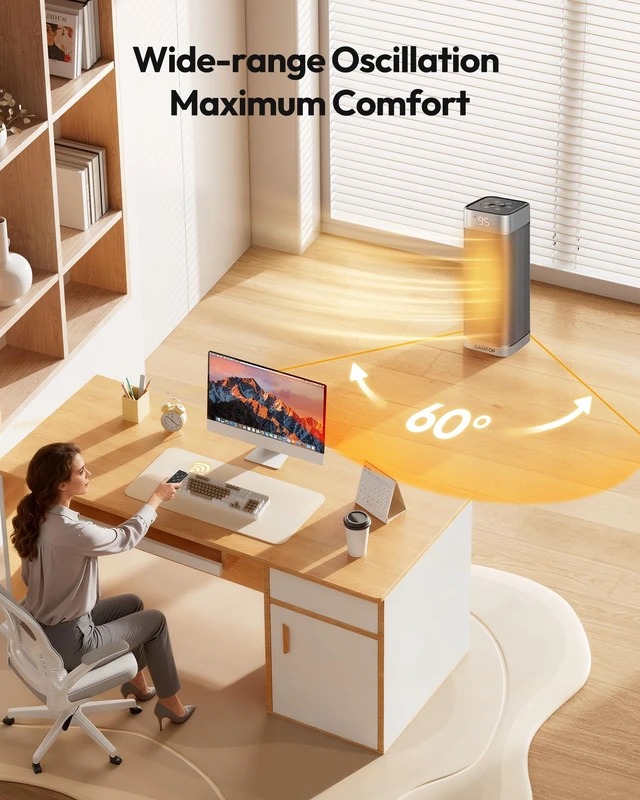 Alt view image 4 of 7 - Gaiatop Space Heaters for Indoor Use, Portable Electric Heater with Thermostat, 1500W PTC Ceramic Room Heater with Remote, 5 Modes, 60° Oscillating, 12H Timer Fast Heating Bedroom Office Bathroom Home