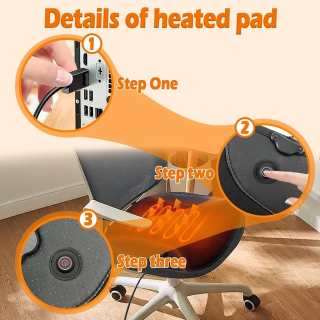 Alt view image 2 of 7 - USB Heated Seat Cushion Battery Heated Outdoor Chair Cushion Heated Seat Pad for Camping Stadium Office Wheelchair or Home (Battery Not Included) (Black)