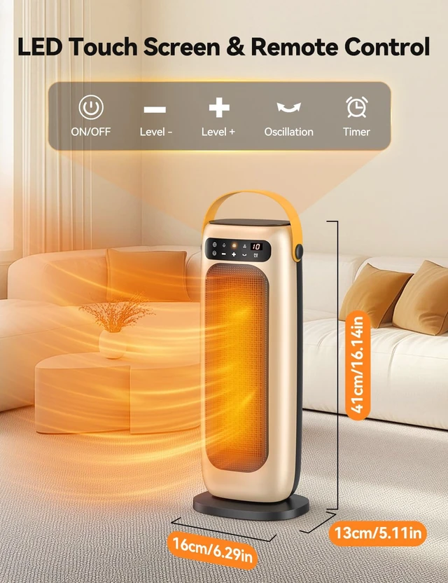 Alt view image 2 of 7 - Space Heater, 1500W PTC Ceramic Electric Heaters for Indoor Use with Remote, 4 Levels Room Heater with LED Touch Display, 110° Oscillation,10H Timer,Fast & Safe Portable Heater for Bedroom Office