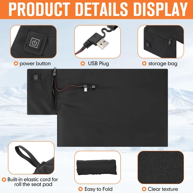 Alt view image 3 of 7 - SmoothNovelty 2 Pack Heated Stadium Hunting Seat Cushion, 3 Mode Portable Camping Heated Stadium Seat for Bleachers, USB Foldable Warm Heating Chair Pads, Indoor, Outdoor, No Power Bank (19 x 13 Inch)