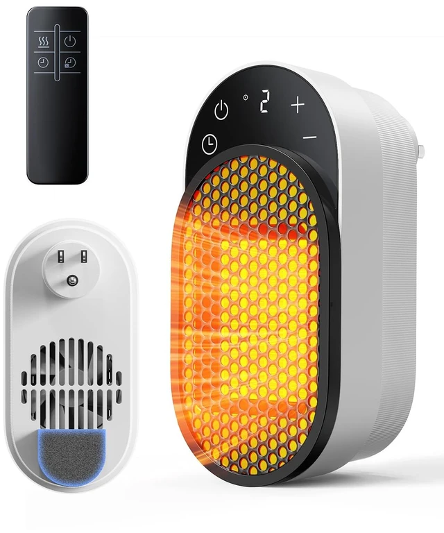 Main image of Wall Outlet Space Heater, 450W Plug in Electric Heater with Adjustable Modes & 12h Timer & Led Display, 3s Fast Heating, Portable Heater for Office Drom Room
