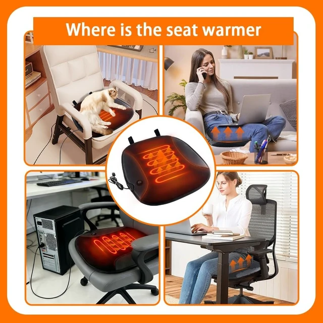 Alt view image 3 of 7 - USB Heated Seat Cushion Battery Heated Outdoor Chair Cushion Heated Seat Pad for Camping Stadium Office Wheelchair or Home (Battery Not Included) (Black)