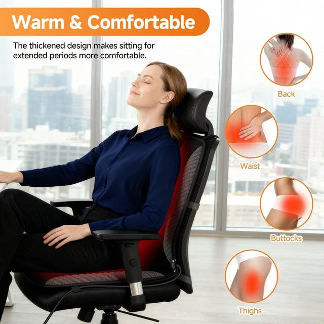 Alt view image 3 of 7 - Heated Seat Cushion for Office Chair Back and Seat Warmer Pad with 110V Adapter