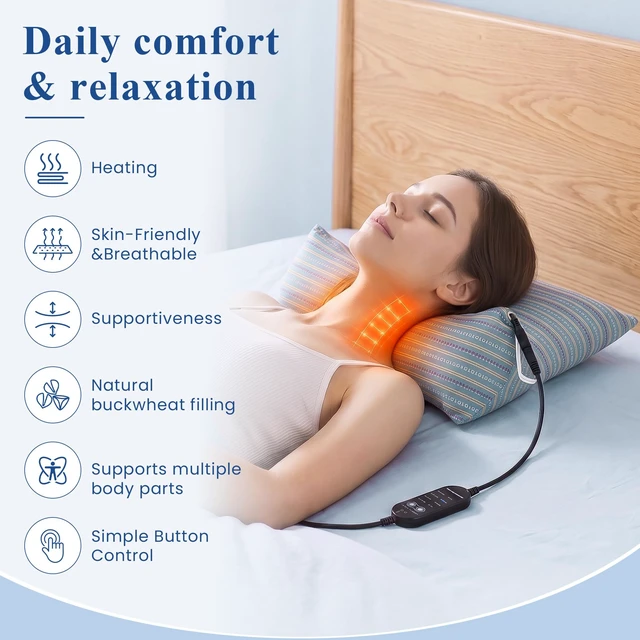 Alt view image 4 of 7 - Heated Buckwheat Pillow for Back Support, Adjustable Buckwheat Filling, Triangle & Square Design for Bed, Sofa, Office Chair and Relaxation