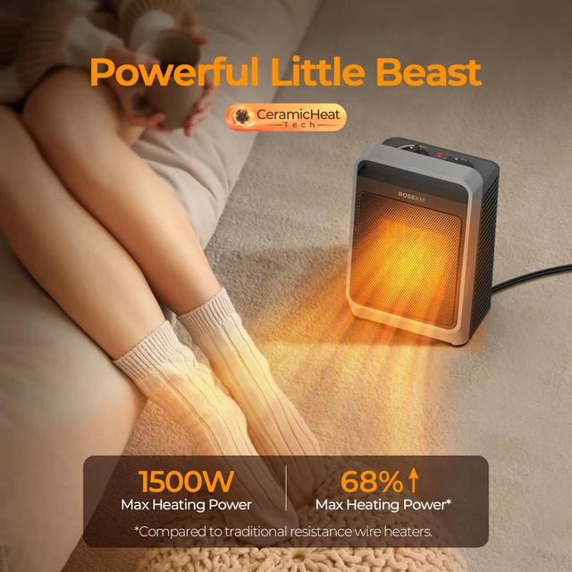 Alt view image 2 of 7 - ROSEKM Portable Space Heater for Indoor Use, 1500W with Thermostat, Silver