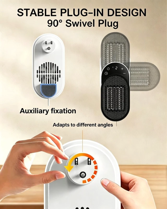 Alt view image 2 of 7 - Wall Outlet Space Heater, 450W Plug in Electric Heater with Adjustable Modes & 12h Timer & Led Display, 3s Fast Heating, Portable Heater for Office Drom Room