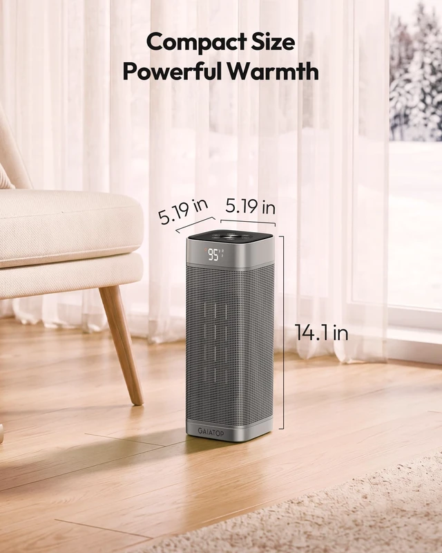 Alt view image 5 of 7 - Gaiatop Space Heaters for Indoor Use, Portable Electric Heater with Thermostat, 1500W PTC Ceramic Room Heater with Remote, 5 Modes, 60° Oscillating, 12H Timer Fast Heating Bedroom Office Bathroom Home