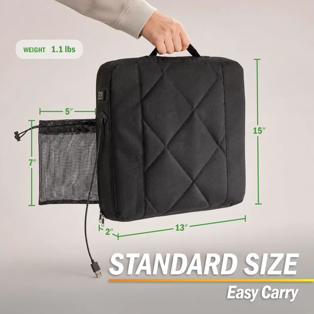 Alt view image 3 of 6 - Wakeman Outdoors Heated Seat Cushion for Stadium or Camping, Black, 15x13