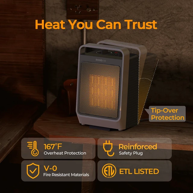 Alt view image 3 of 7 - ROSEKM Portable Space Heater for Indoor Use, 1500W with Thermostat, Silver