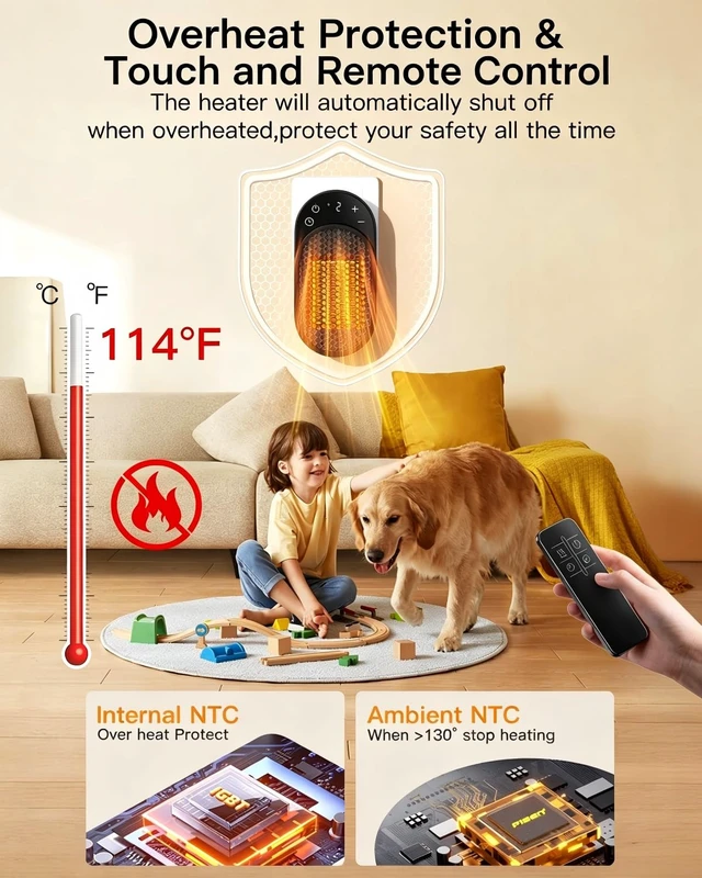 Alt view image 3 of 7 - Wall Outlet Space Heater, 450W Plug in Electric Heater with Adjustable Modes & 12h Timer & Led Display, 3s Fast Heating, Portable Heater for Office Drom Room