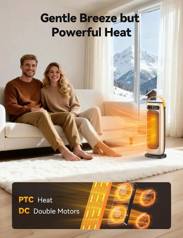 Alt view image 4 of 7 - Space Heater, 1500W PTC Ceramic Electric Heaters for Indoor Use with Remote, 4 Levels Room Heater with LED Touch Display, 110° Oscillation,10H Timer,Fast & Safe Portable Heater for Bedroom Office
