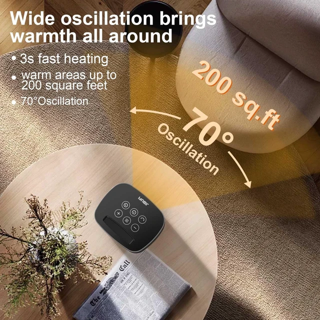 Alt view image 4 of 7 - JIBUFI Portable Space Heater for Indoor Use with 70° Oscillation and Remote