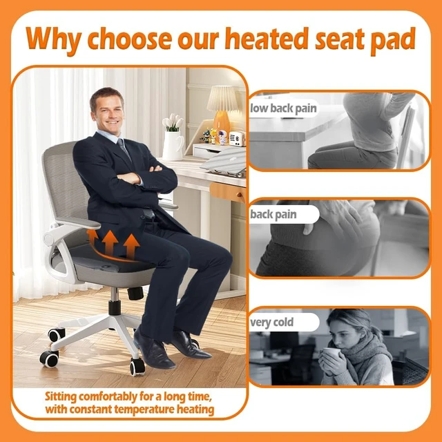 Alt view image 5 of 7 - USB Heated Seat Cushion Battery Heated Outdoor Chair Cushion Heated Seat Pad for Camping Stadium Office Wheelchair or Home (Battery Not Included) (Black)